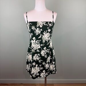 Abercrombie & Fitch Dark Green Floral Mini Dress, removable straps Medium